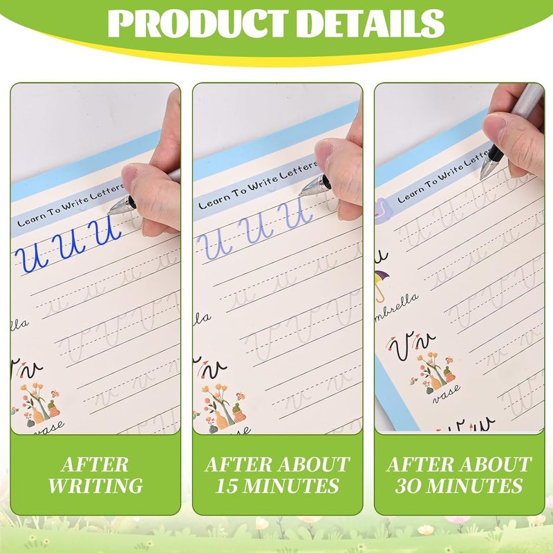 AALGO Grooved Cursive Handwriting Workbook,Reusable Cursive Writing Practice Book with Disappearing Ink,Cursive Calligraphy Kit,Magic Cursive Handwriting Practice for Kids and Beginners - Image 3